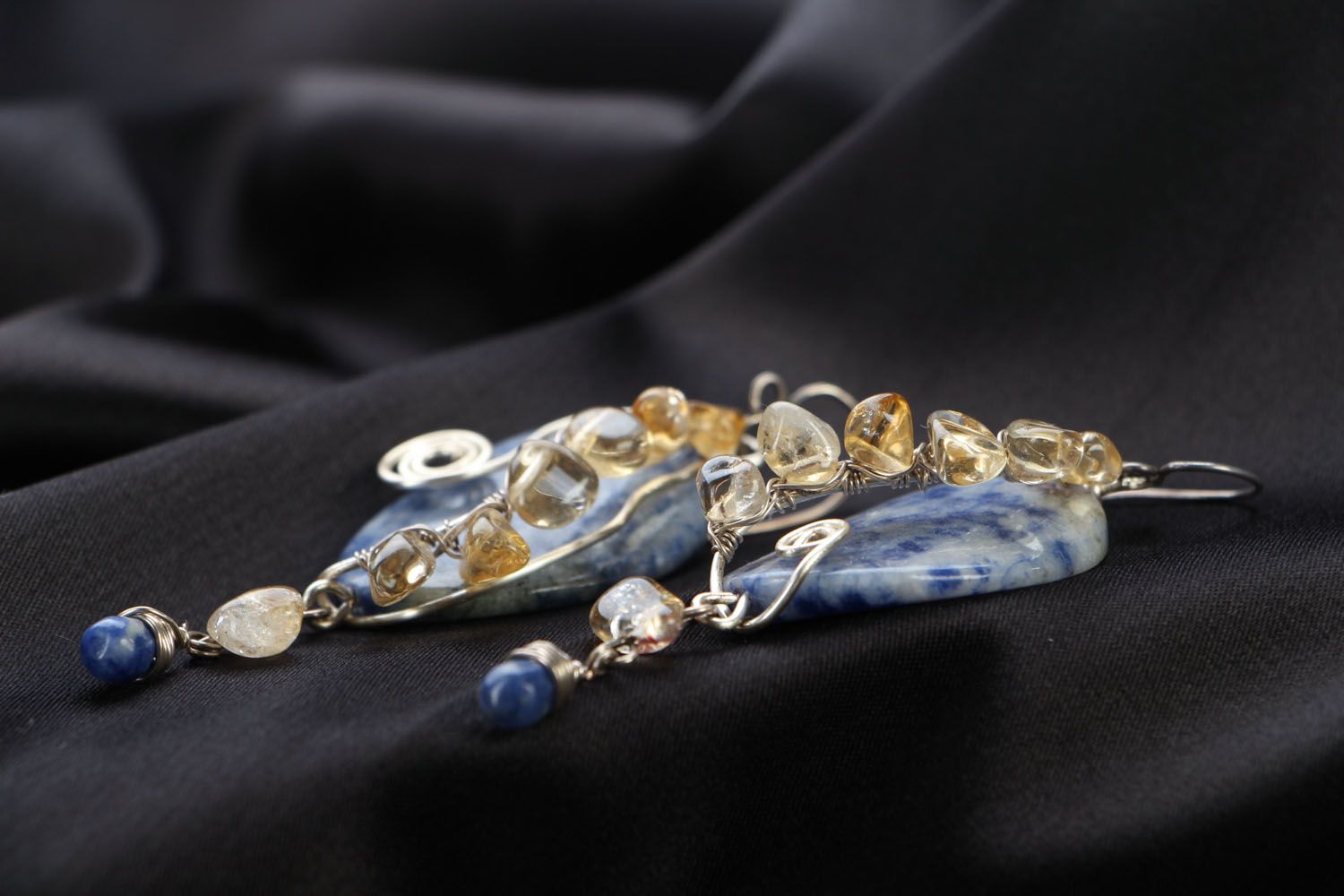 Silver earrings with sodalite photo 2