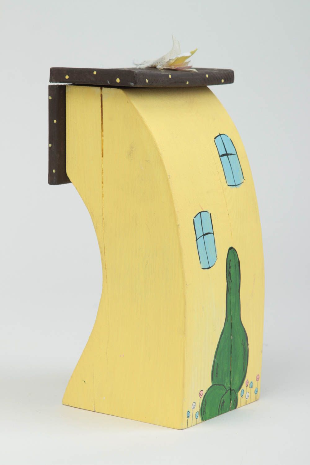 Figura artesanal con forma de casa amarilla regalo original decoración de hogar foto 3