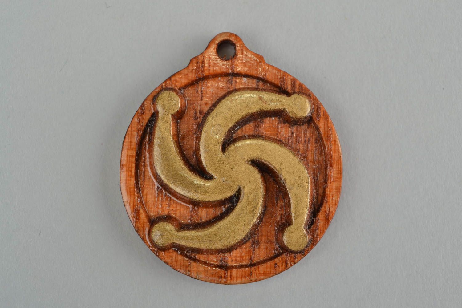 Handmade pendant amulet with symbol Family made of wood covered with lacquer photo 3