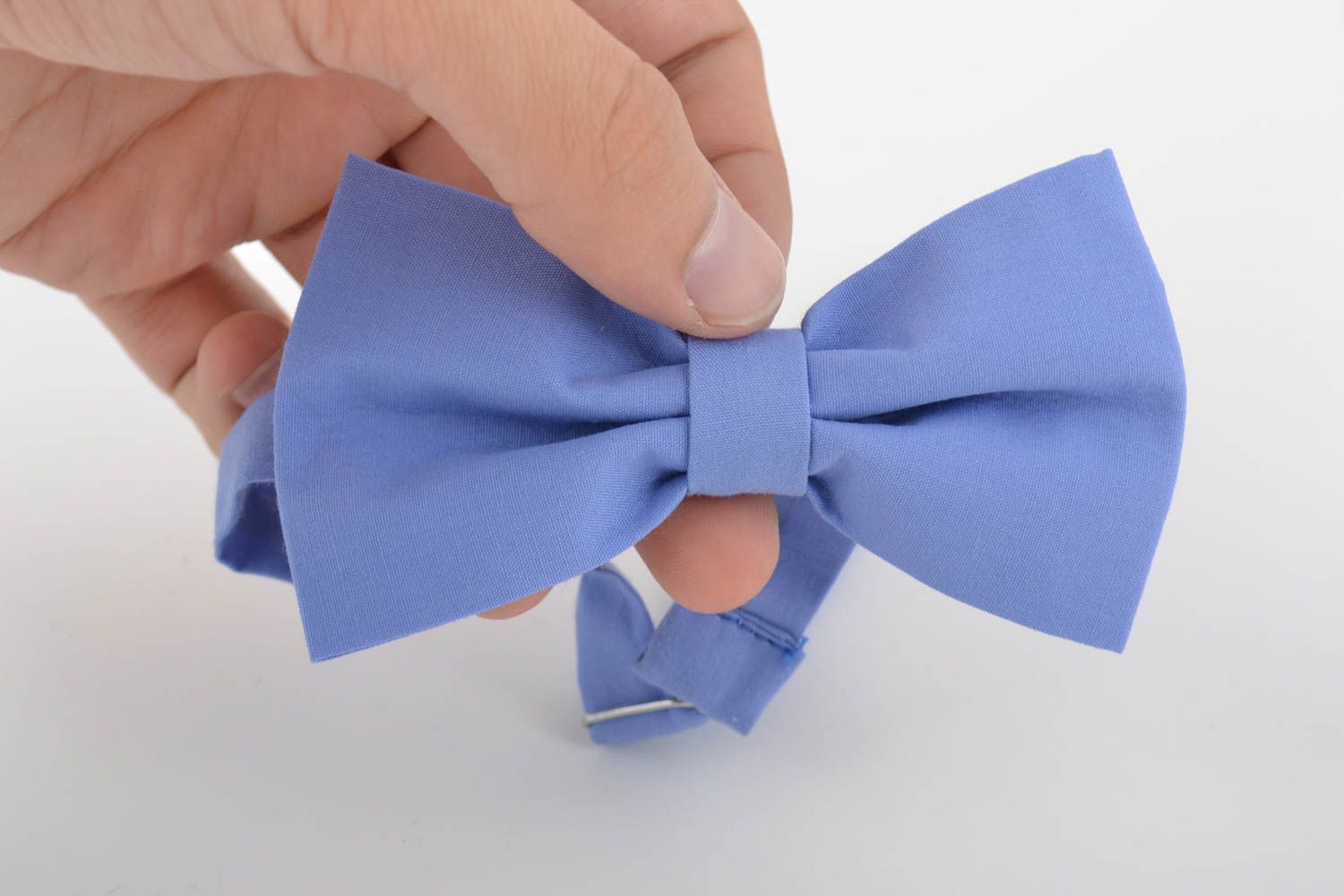Текстильный галстук-бабочка ручной работы для мужчин и женщин голубой фото 3
