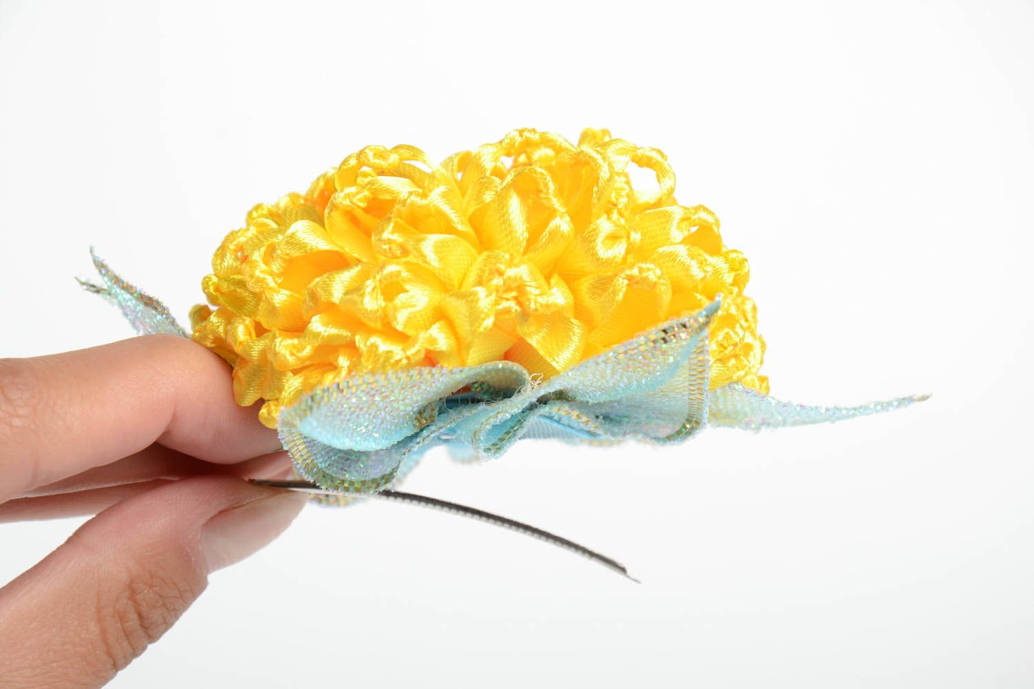 Handmade stylish hair clip unusual designer accessory for hair yellow hair clip photo 5