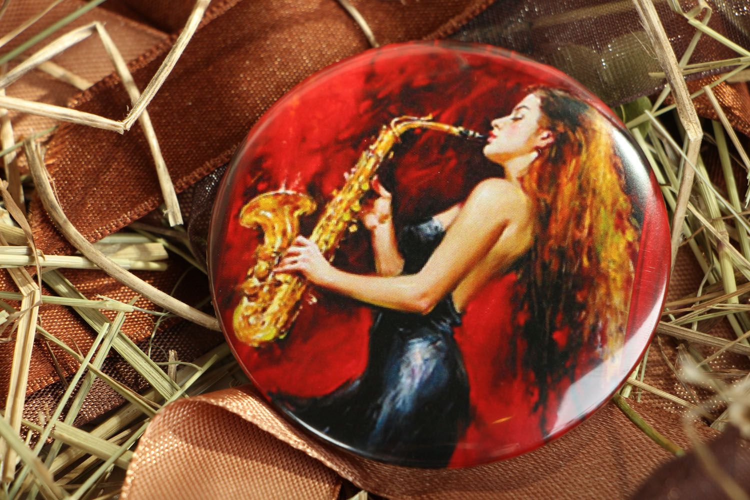 Handgemachter Taschenspiegel mit Print Saxophon foto 5