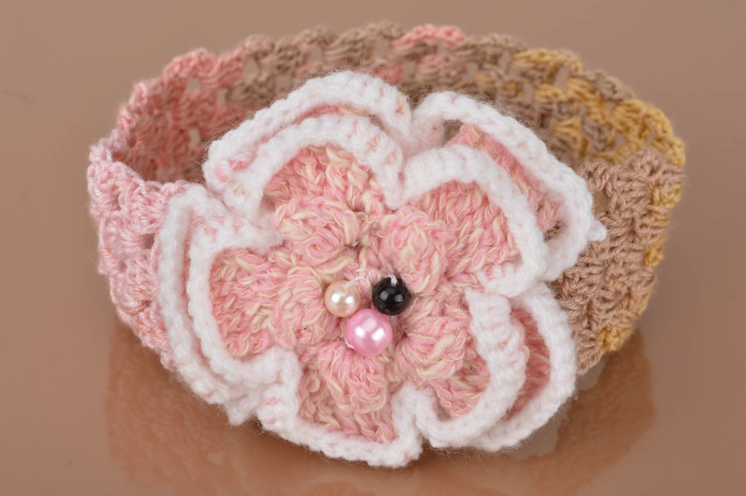 Haarband mit Blumen Accessoires für Haare handgemachter Schmuck  rosa weiß schön foto 4