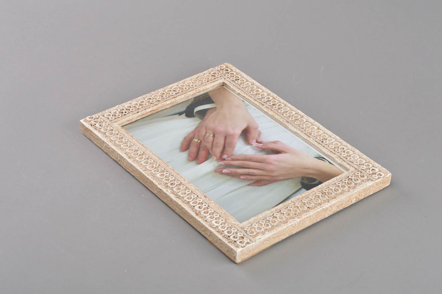 Handmade unusual designer wooden photo frame in vintage style light photo 1