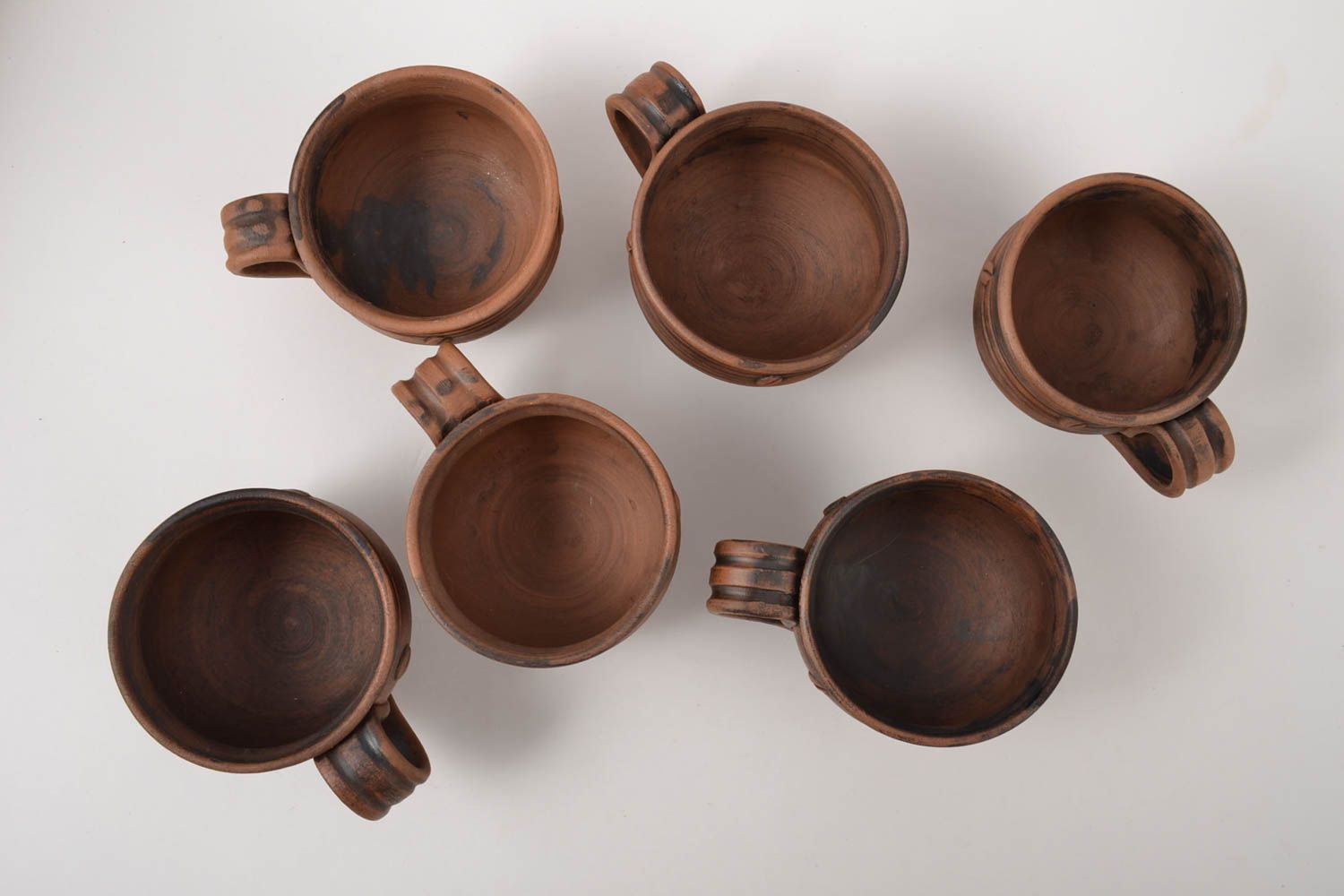 Set of 6 six clay 5 oz coffee cups with handle and coffee beans' pattern photo 2
