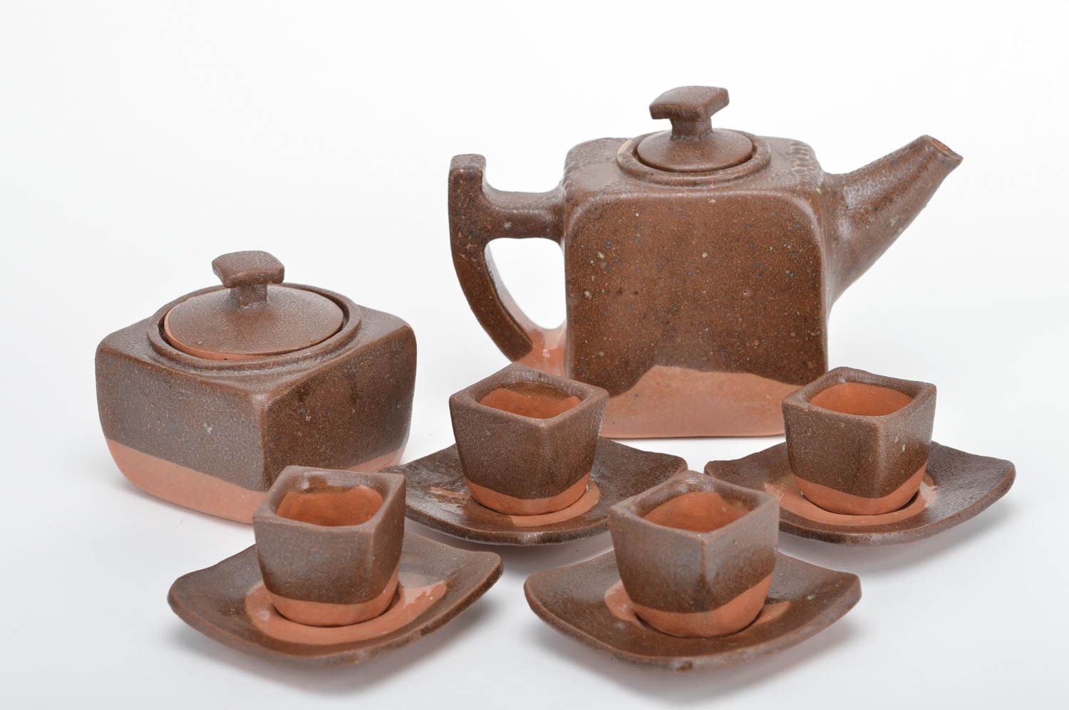 Dark brown coffee set of Kettle, sugar jar and 4 coffee cups with saucers 5,91 lb photo 2