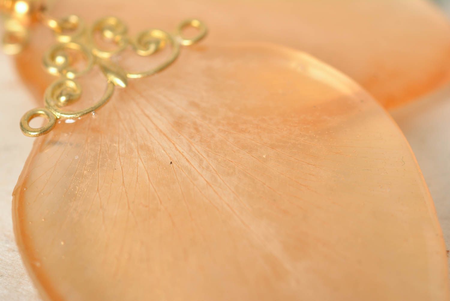 Handmade elegant designer dangle earrings with flower petals in epoxy resin photo 4