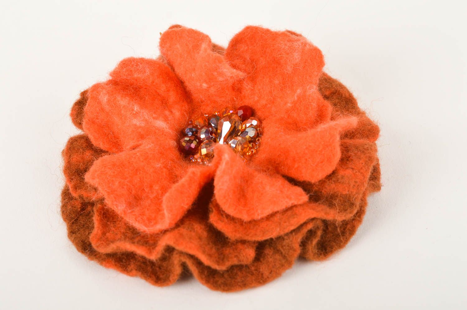 Broche fleur orange Bijou fait main grosse en laine feutrée Cadeau femme photo 2