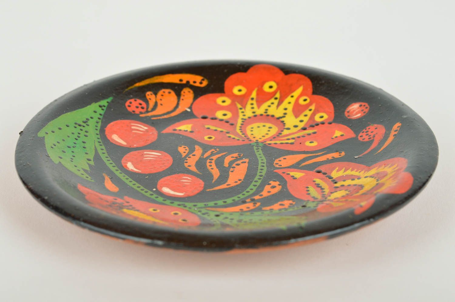 Декоративная керамическая тарелка на стену расписанная акрилом вручную Маки фото 3