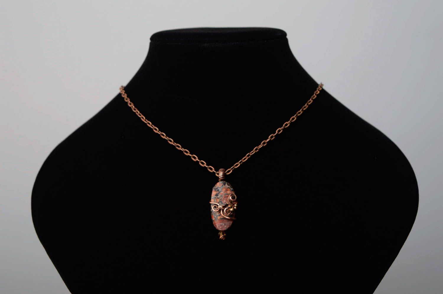 Copper pendant with natural jasper photo 2
