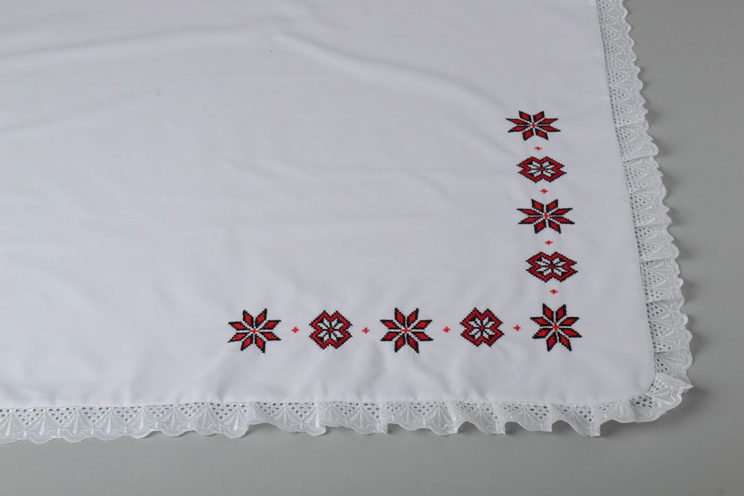 Handmade designer white cotton baby christening blanket with embroidered flowers photo 4