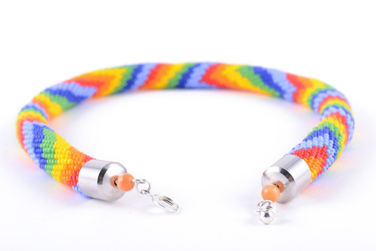 Handmade schönes Litzen Collier aus Glasperlen in Regenbogenfarben für Damen foto 5