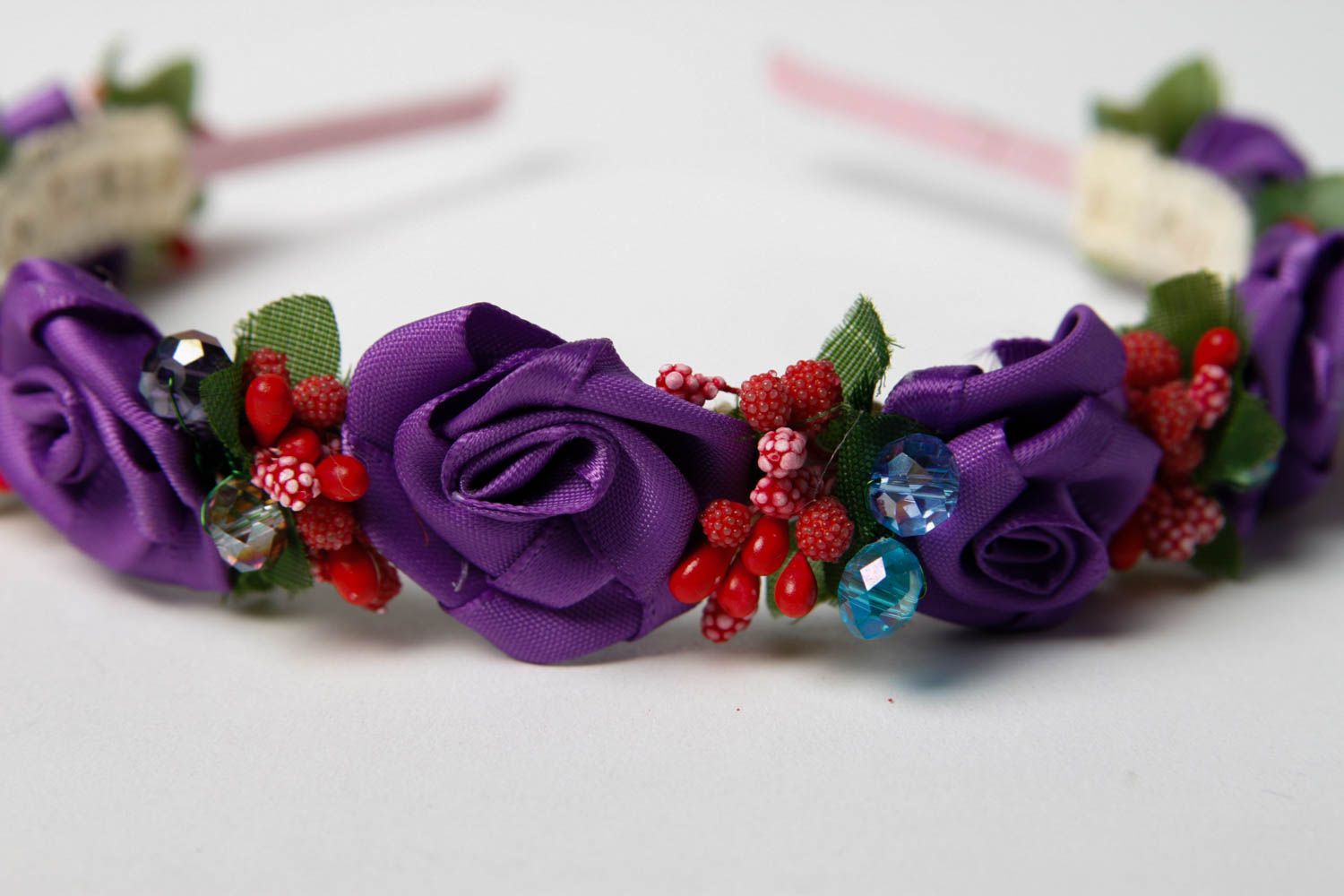 Serre-tête fleurs Accessoire cheveux fait main Cadeau original de tons violet photo 4