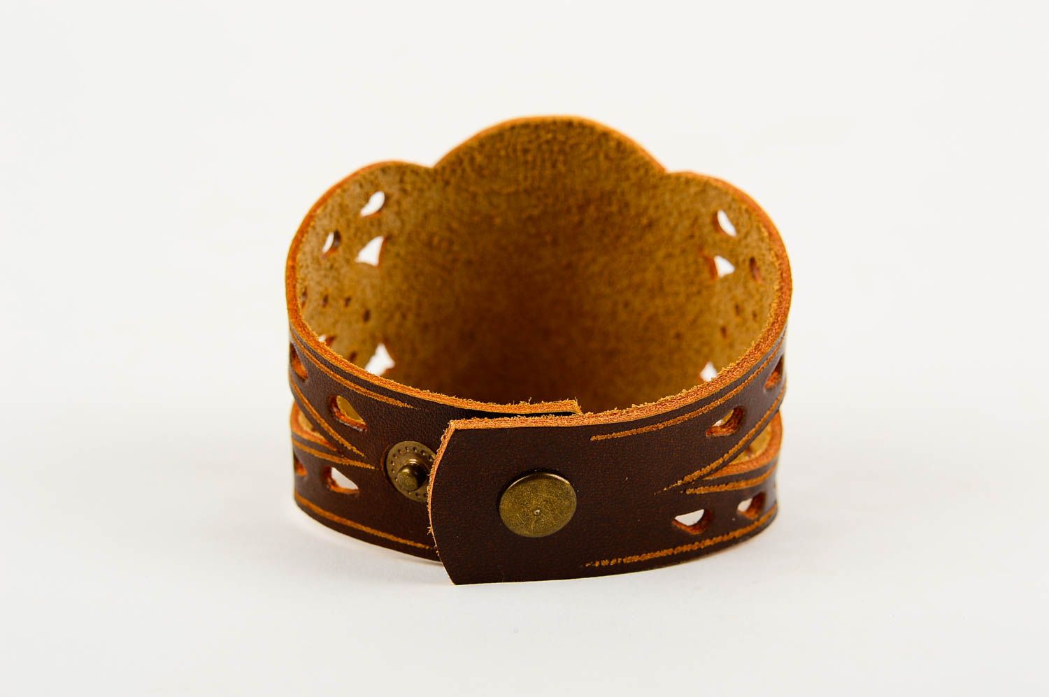 Bracelet cuir naturel Bijoux fait main marron dessins ethniques Accessoires mode photo 4