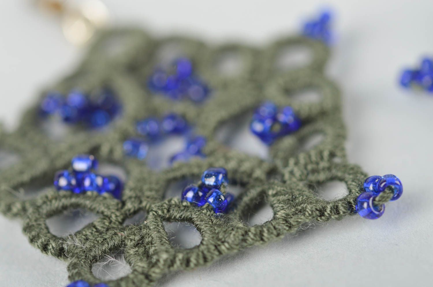 Handmade lace earrings stylish green jewelry unusual designer accessories photo 4