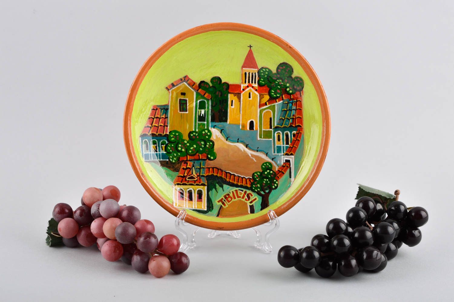 Подарочная тарелка ручной работы декор на стену посуда из глины красивый город фото 1