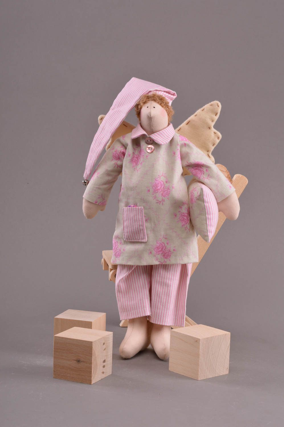 Beautiful handmade collectible fabric soft toy Sleeping Angel photo 1