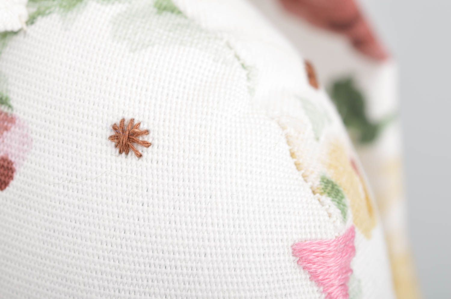 Handmade interior designer soft toy sewn of cotton fabric tender floral rabbit  photo 4