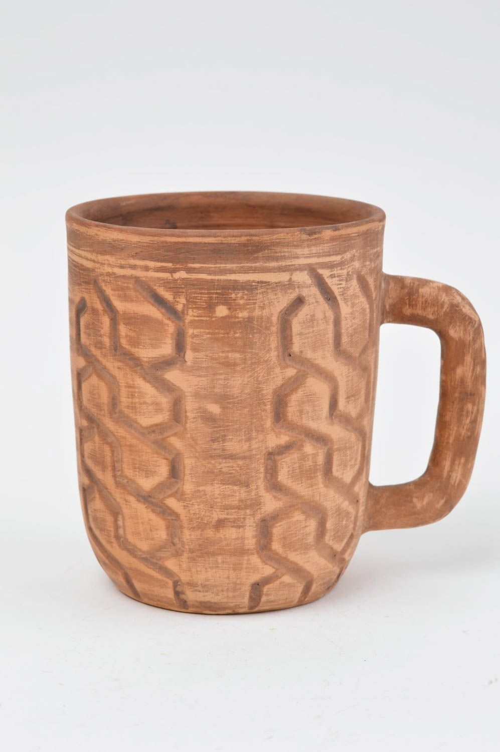 Чайная чашка ручной работы из красной глины с орнаментом посуда ручной работы фото 2