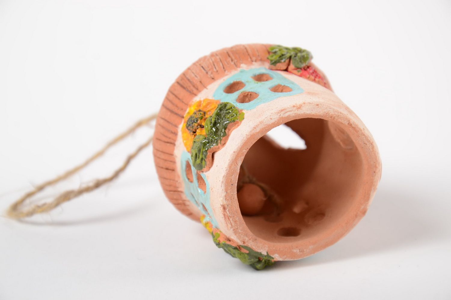 Cloche en céramique à suspendre Maisonnette faite main décoration ethnique photo 3
