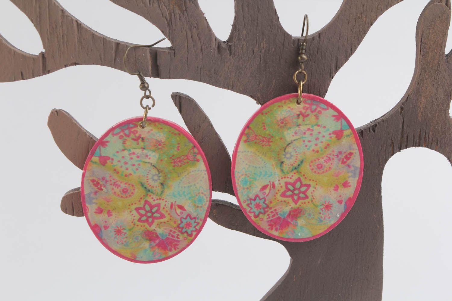 Earrings made of wood and epoxy resin photo 1