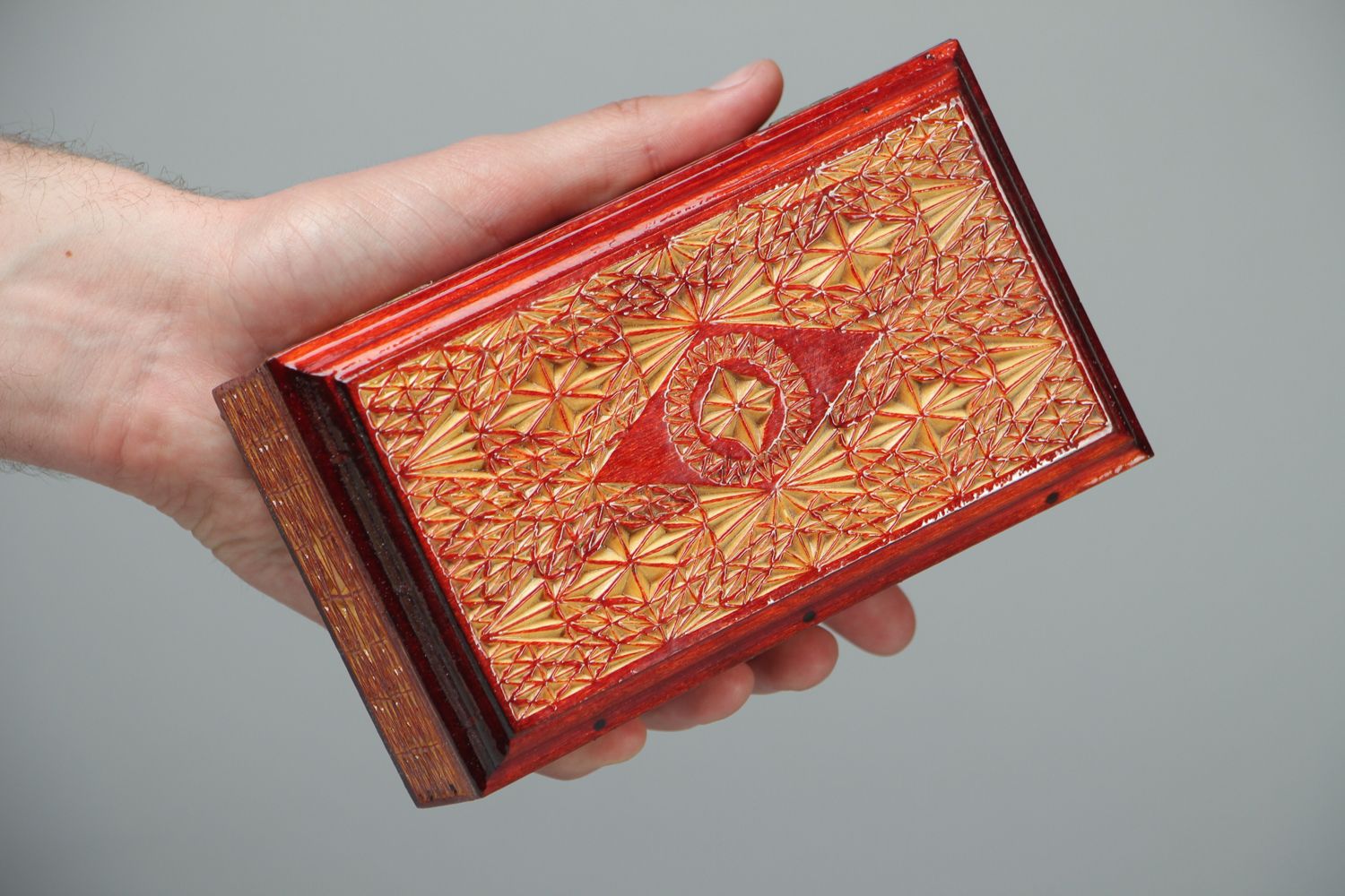 Handmade rectangular beautiful wood carved jewelry box photo 4