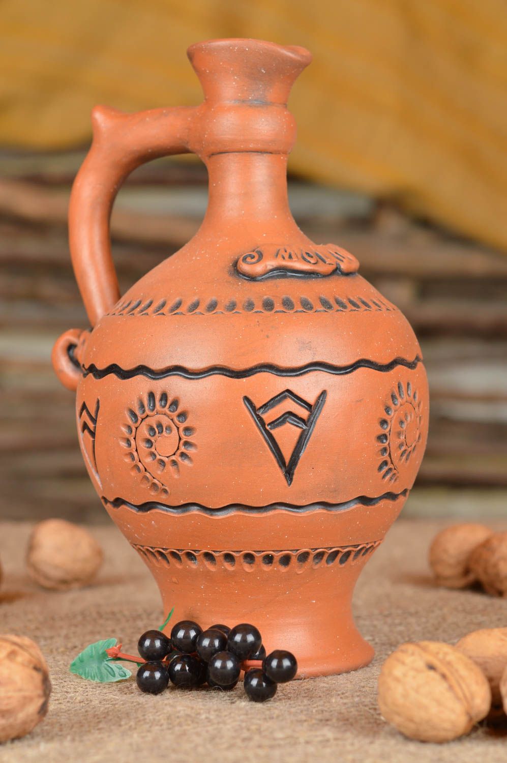 33 oz ceramic terracotta wine decanter pitcher with handle 1,16 lb photo 1