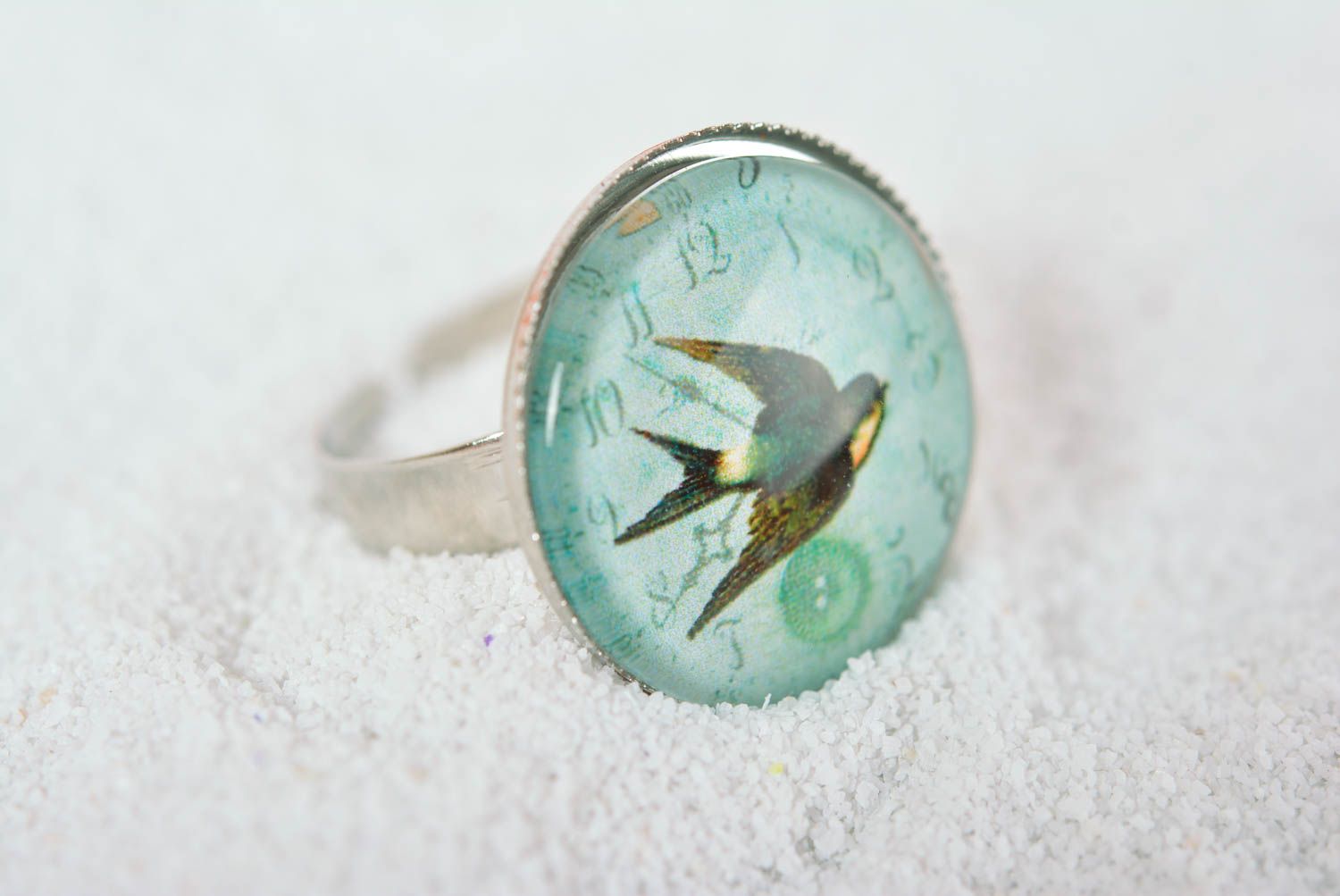 Кольцо ручной работы модная бижутерия круглое кольцо с принтом Ласточка фото 1