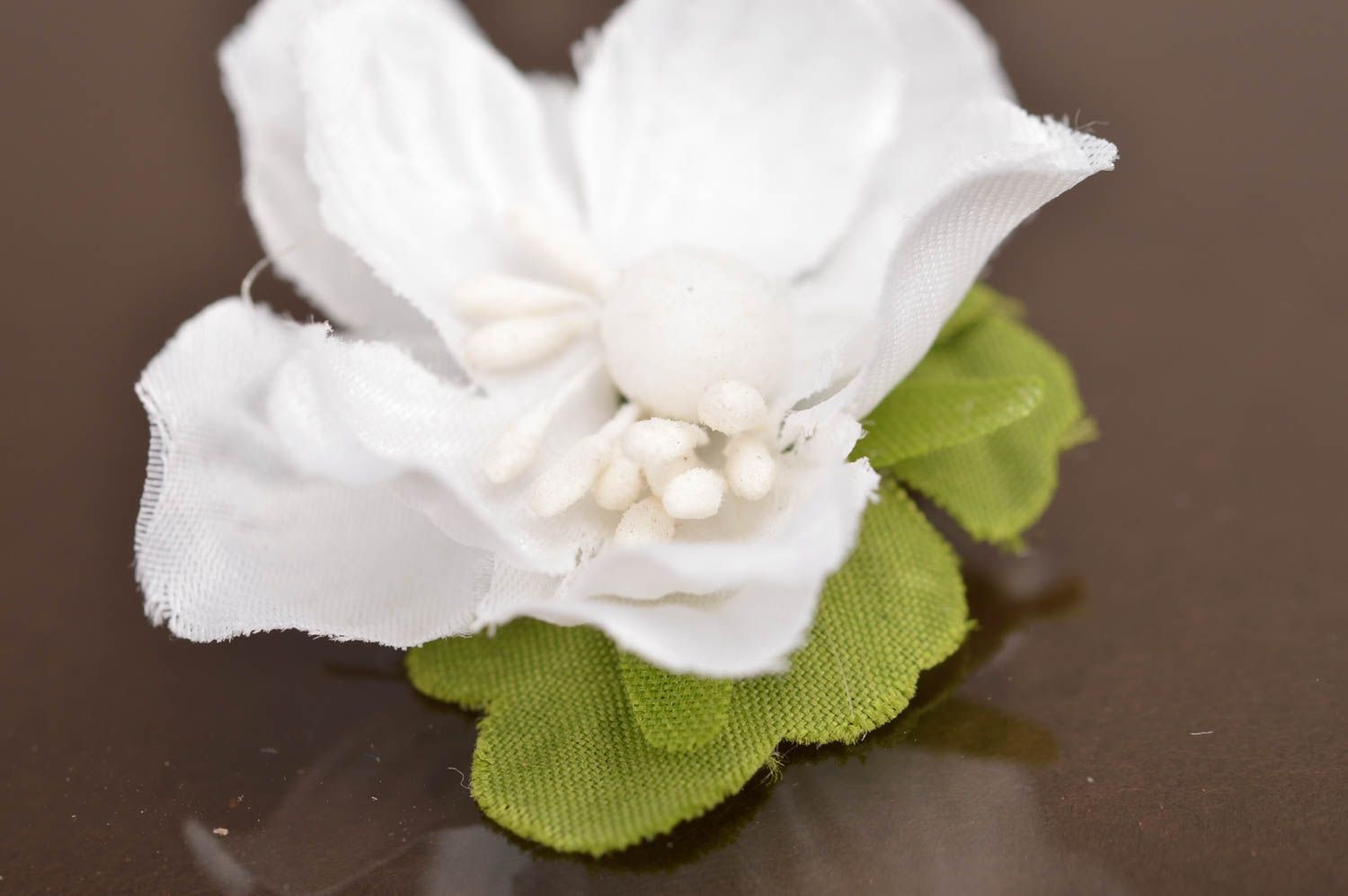Unusual beautiful handmade hair clip in shape of white flower for kids photo 4