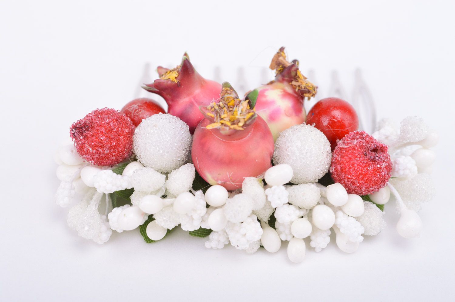 Handmade volume hair comb with berries and beads photo 1