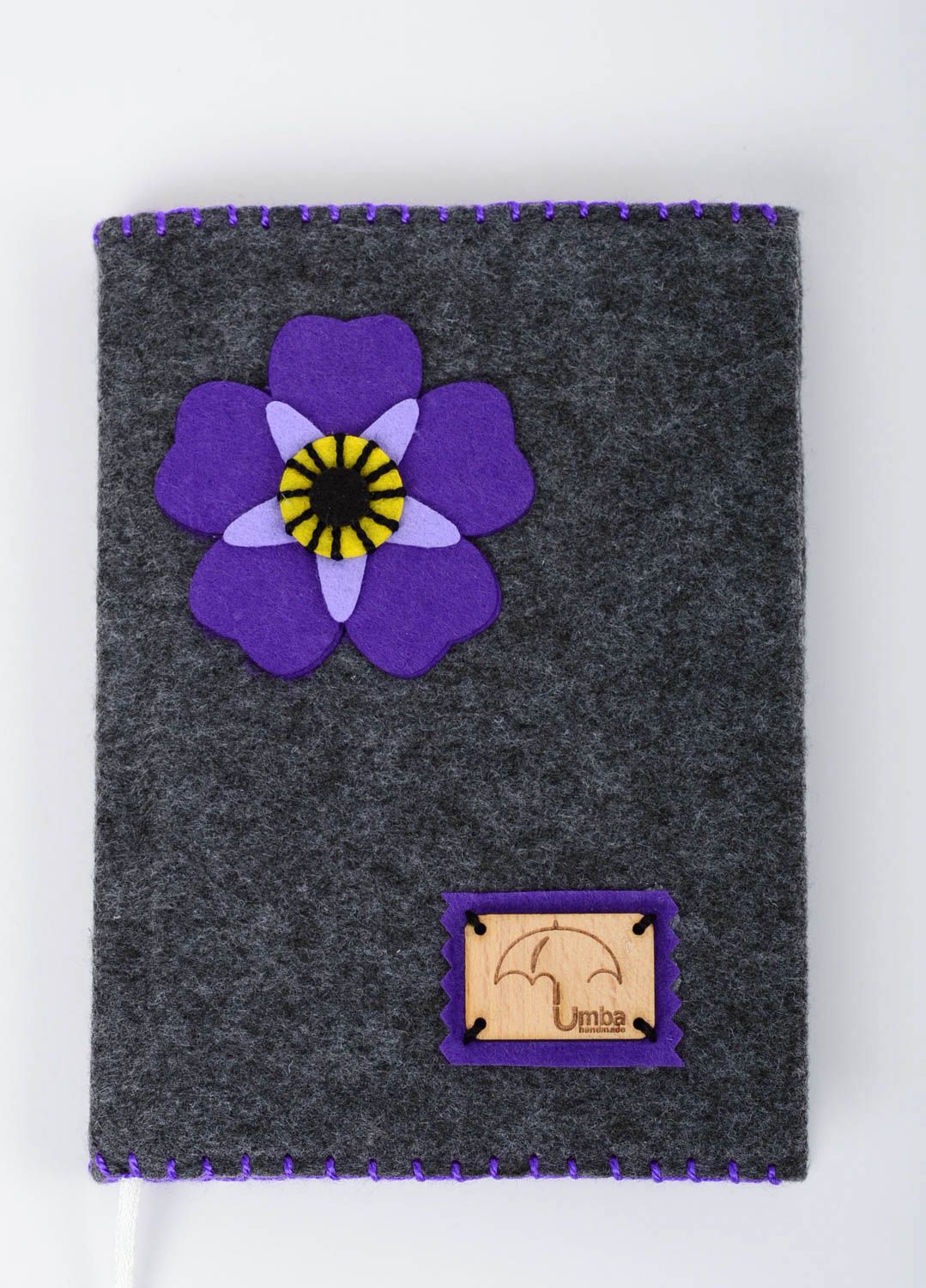Handmade Designer Notizbuch Geschenke für Frauen Filz Notizbuch grau mit Blume foto 1