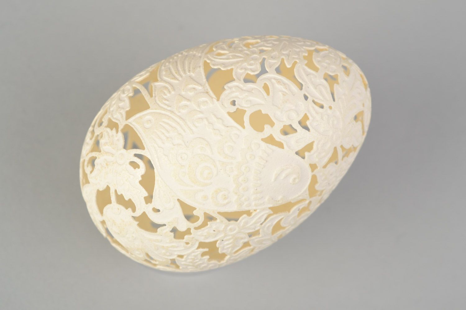 White handmade Easter goose egg for decor vinegar etching technique photo 3