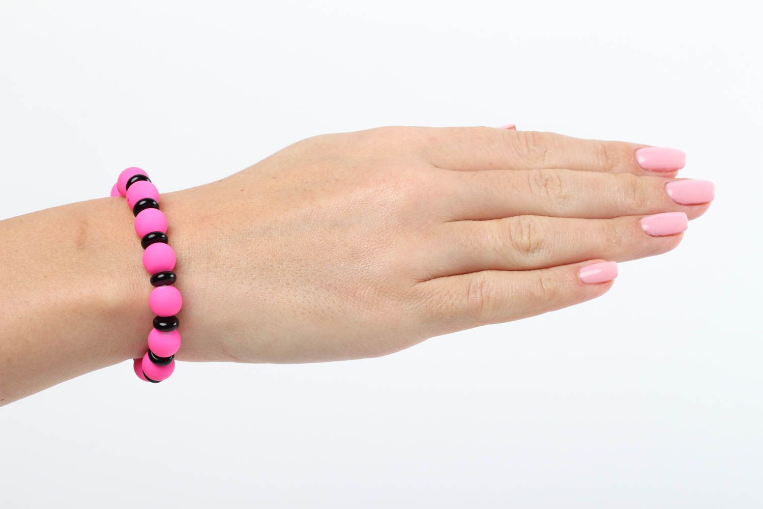 Bracelet perles fantaisie Bijou fait main rose-noir original Cadeau pour ado photo 6