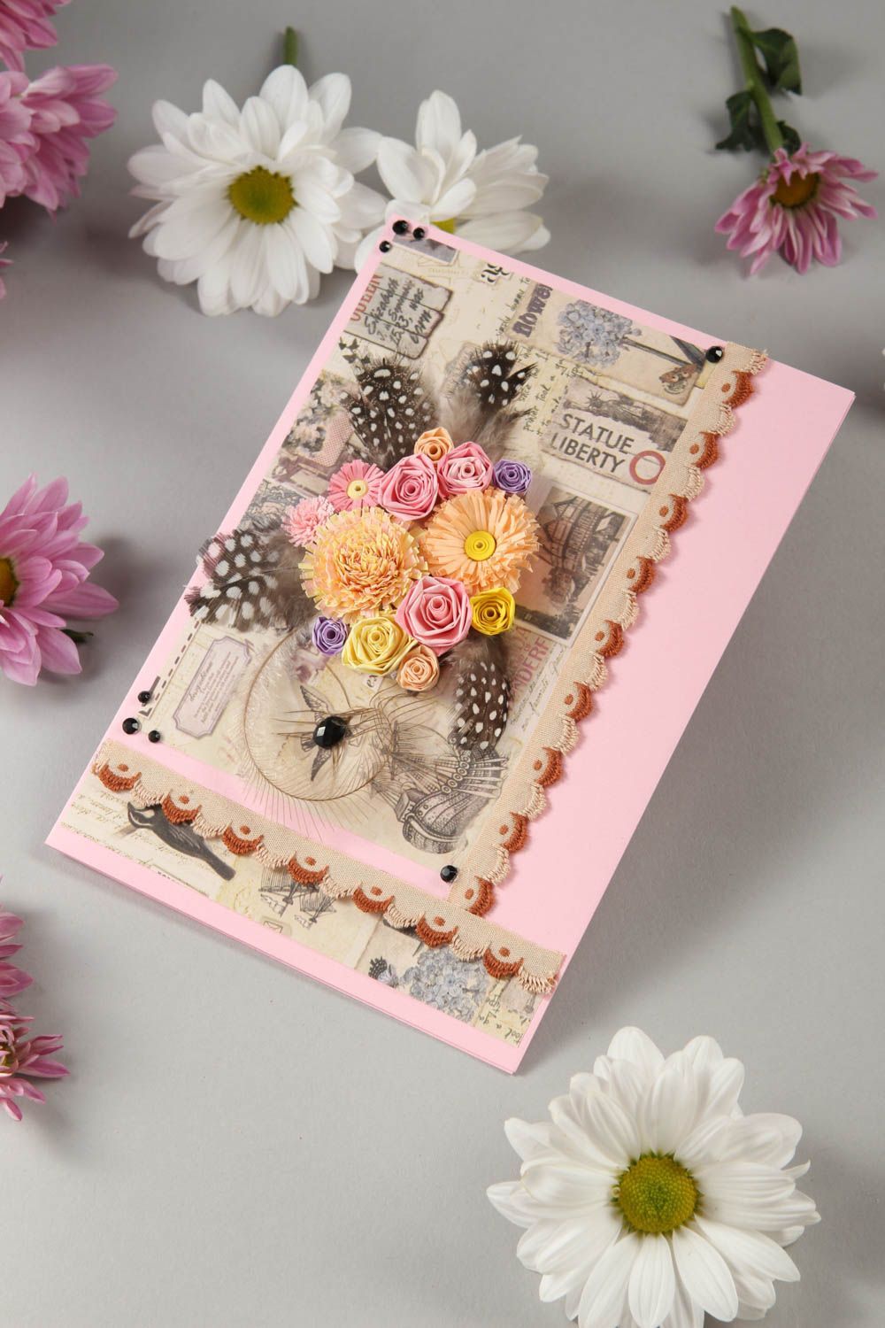 Vintage handmade greeting card cute card for women birthday gift ideas photo 1