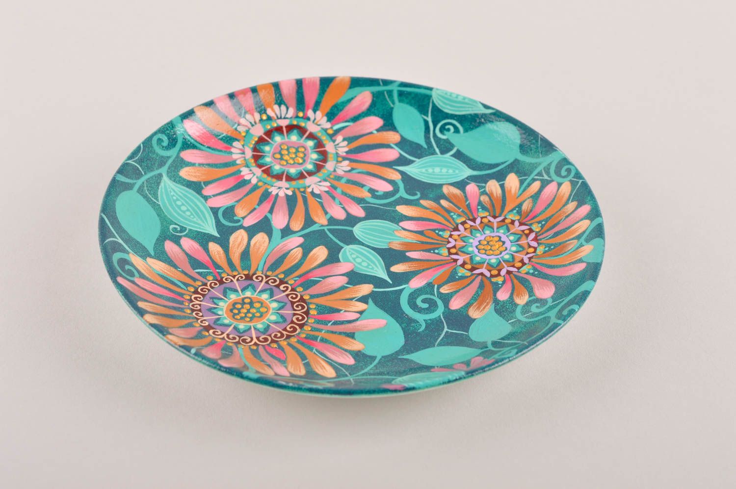 Handmade blauer Keramik Wandteller Küchen Deko Wohn Accessoire mit Blumen foto 4