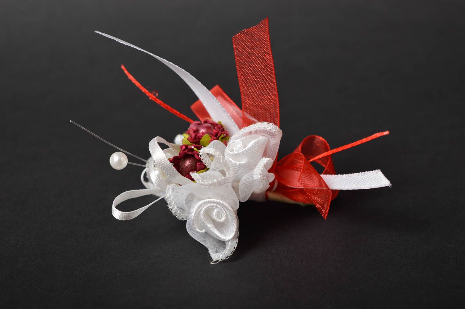 Boutonnière fleur faite main Accessoire mariage Cadeau homme blanche belle photo 2
