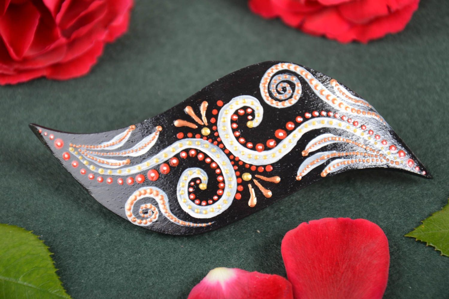 Handmade Haarspange aus Holz Damen Modeschmuck Accessoire für Haare mit Muster foto 1