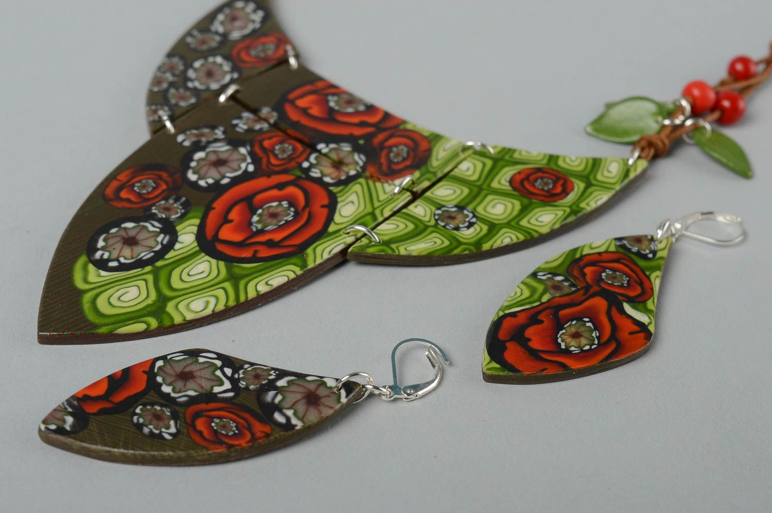 Handmade jewelry set flower earrings fashion necklace polymer clay cool earrings photo 3