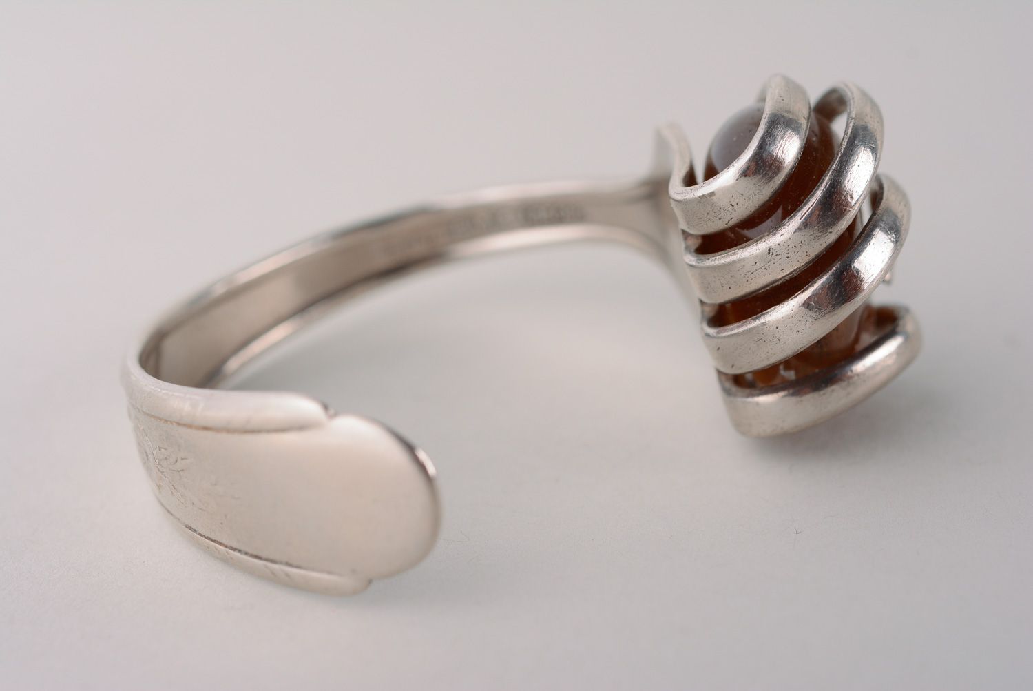 Bracelet en fourchette métallique et pierre naturelle fait main pour femme photo 4