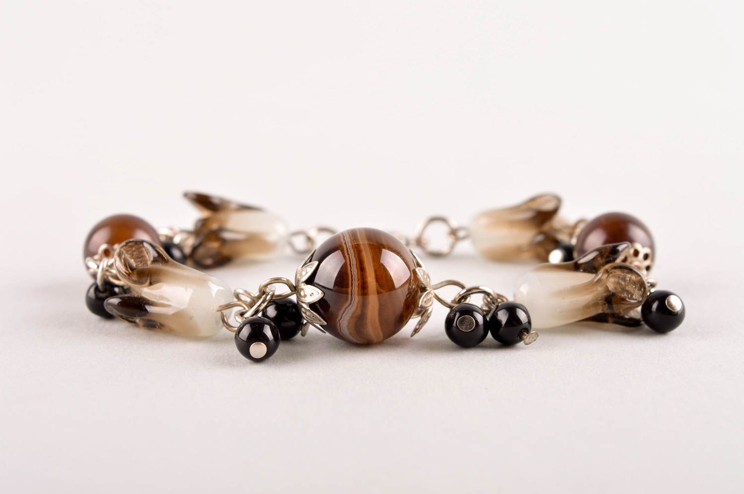 Unique seed beaded bijouterie handmade designer natural stones bracelet for her photo 3