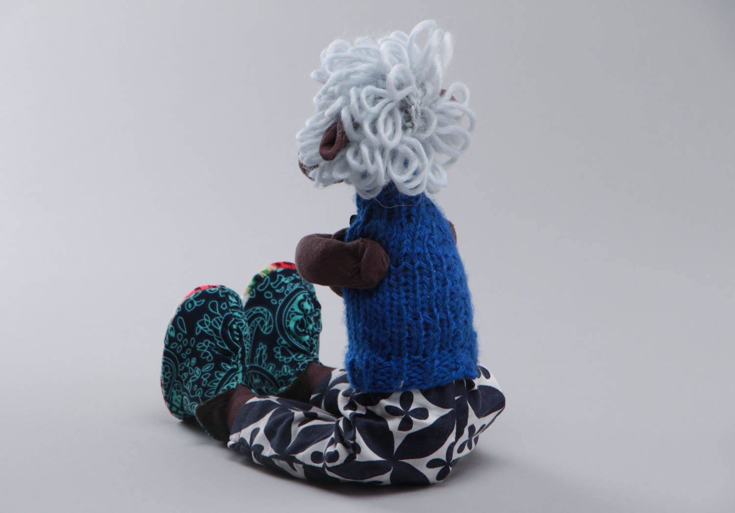 Handmade designer soft toy sewn of colorful cotton and jersey fabrics Lamb photo 4