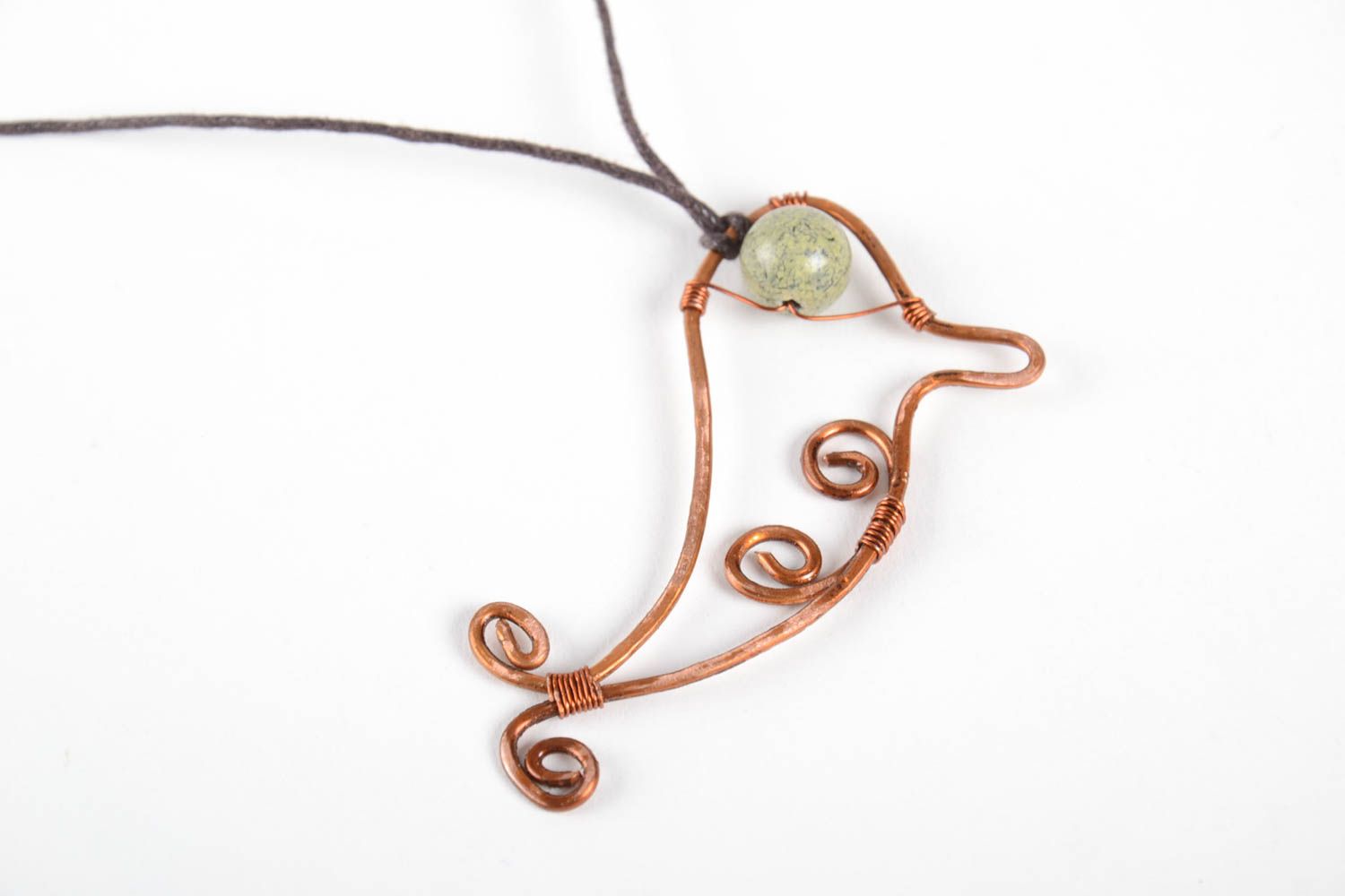 Handmade copper necklace elegant pendant handmade jewelry with natural stones photo 3