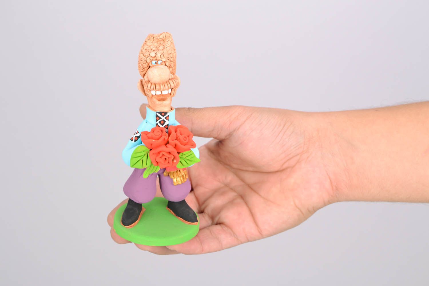 Clay figurine Cossack with Flowers photo 2
