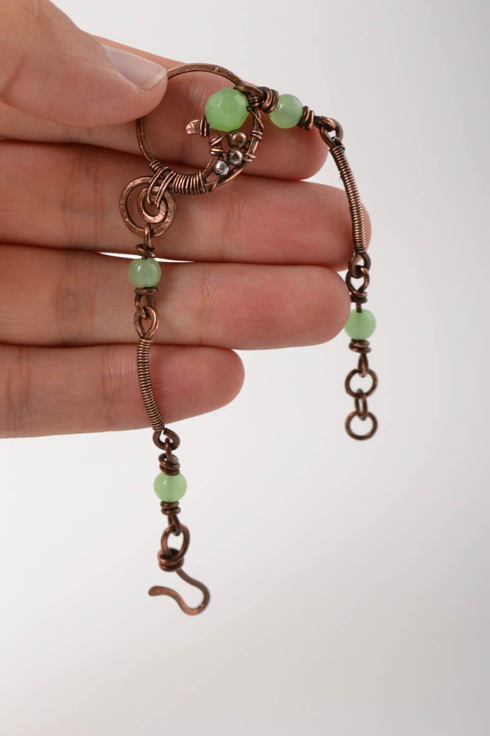 Медный браслет хэнд мэйд украшение в технике wire wrap женский браслет нефрит фото 5