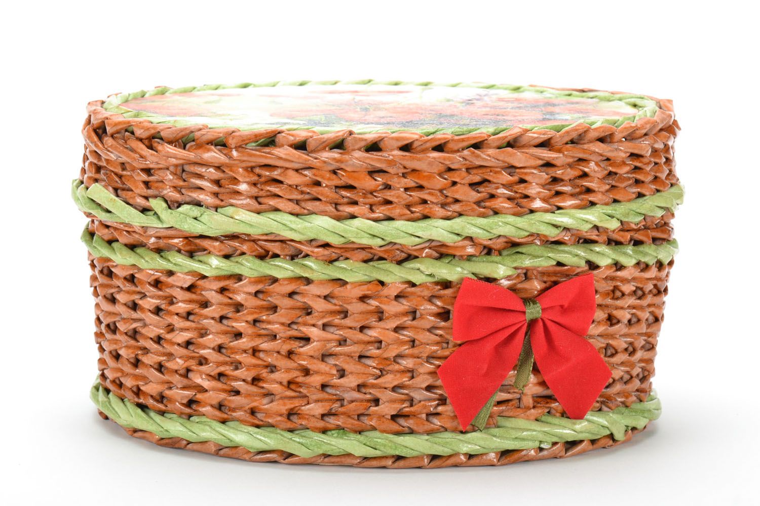 Woven basket with lid Poppies photo 3