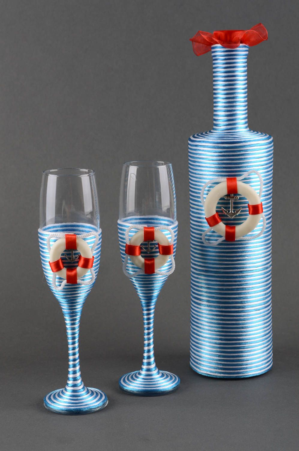 Champagne glasses glassware set decorative bottle 1 l handmade wedding decor photo 2
