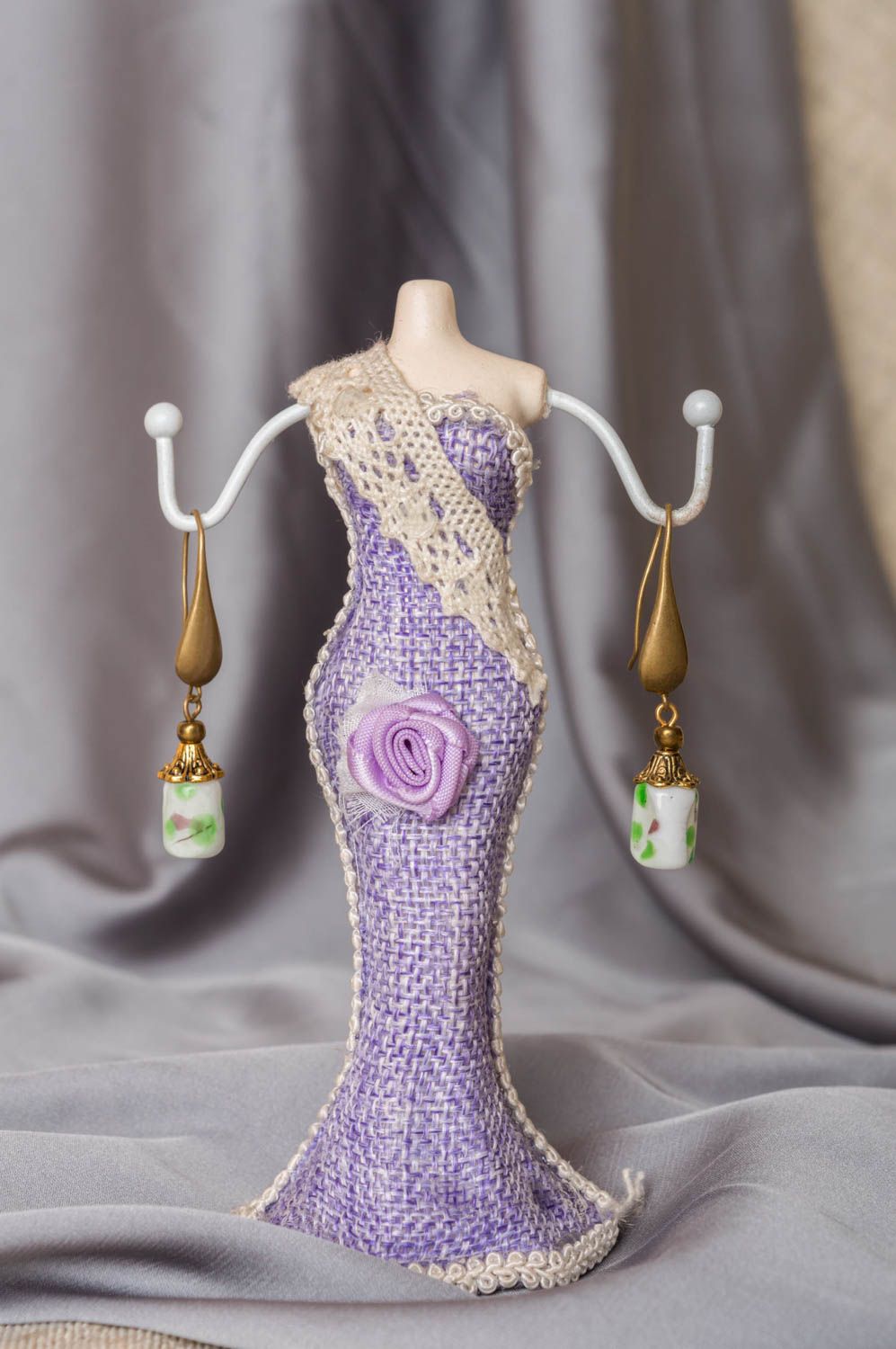 Elegant stylish unusual handmade earrings made of Murano glass and brass photo 1