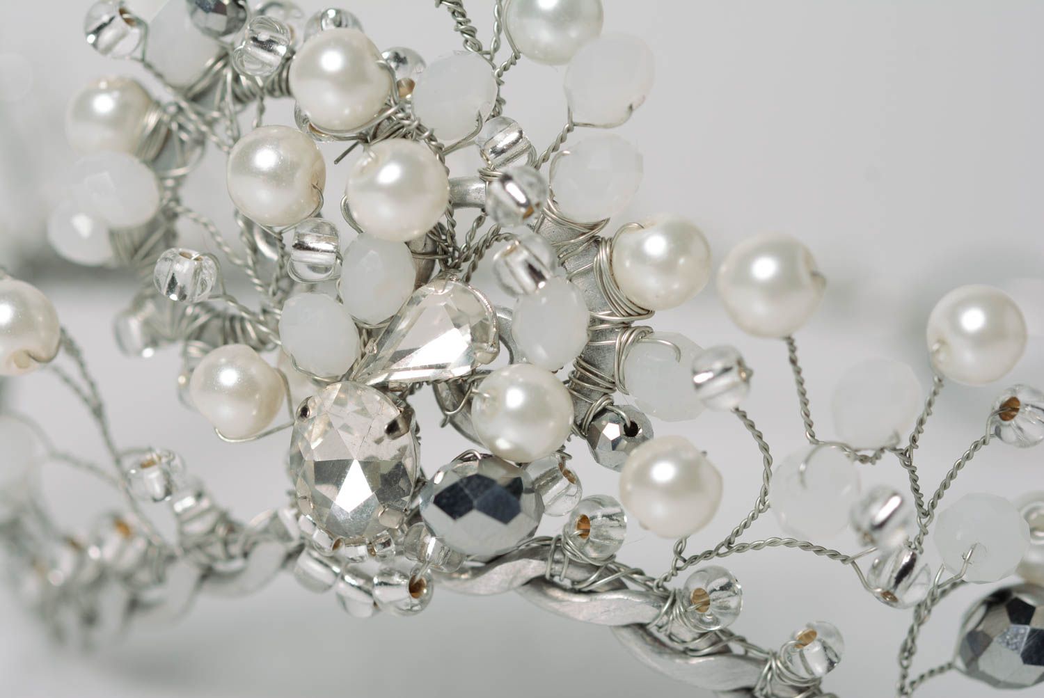 Handmade designer wire tiara with beads women's hair accessory Snow Queen photo 4