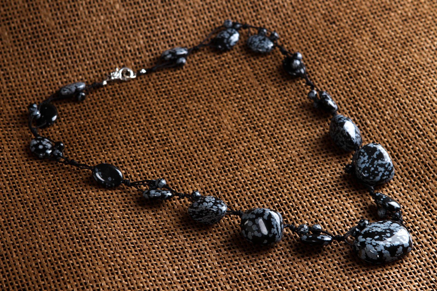 Damen Accessoire handmade Halskette Frauen Perlen Schmuck Schneeflockenobsidian foto 1