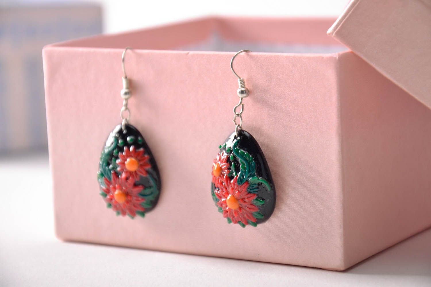 Pendant earrings made of polymer clay photo 3